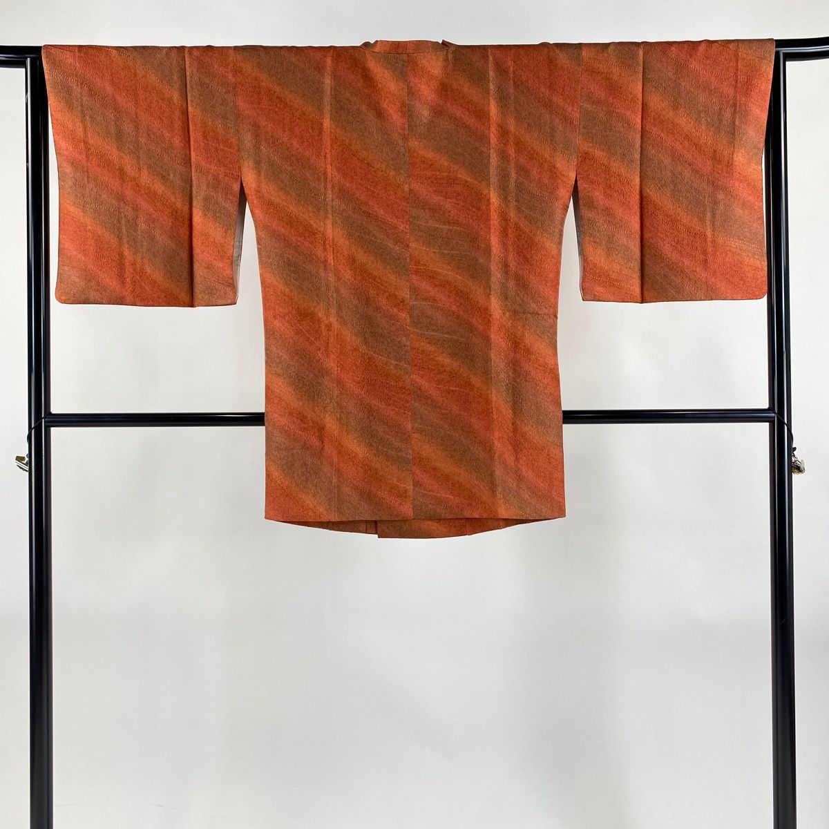 道行 身丈85.5cm 裄丈64.5cm M 和装コート 角衿 やまと 地紋 よろけ縞 ぼかし オレンジ 正絹 秀品