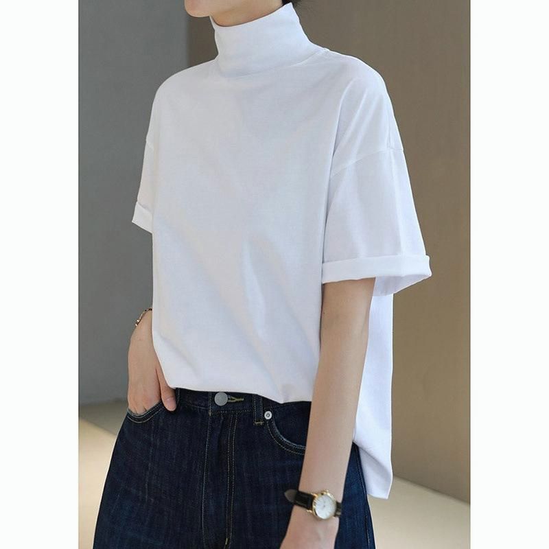 Tシャツ 半袖 コットン ラグラン トップス 夏 モックネック
