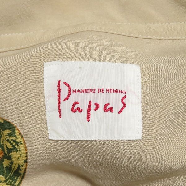 snc パパス Papas アロハシャツ 半袖シャツ L ベージュ ギター柄 メンズ 965587 アロハシャツ かりゆしウェア 半袖シャツ シャツ