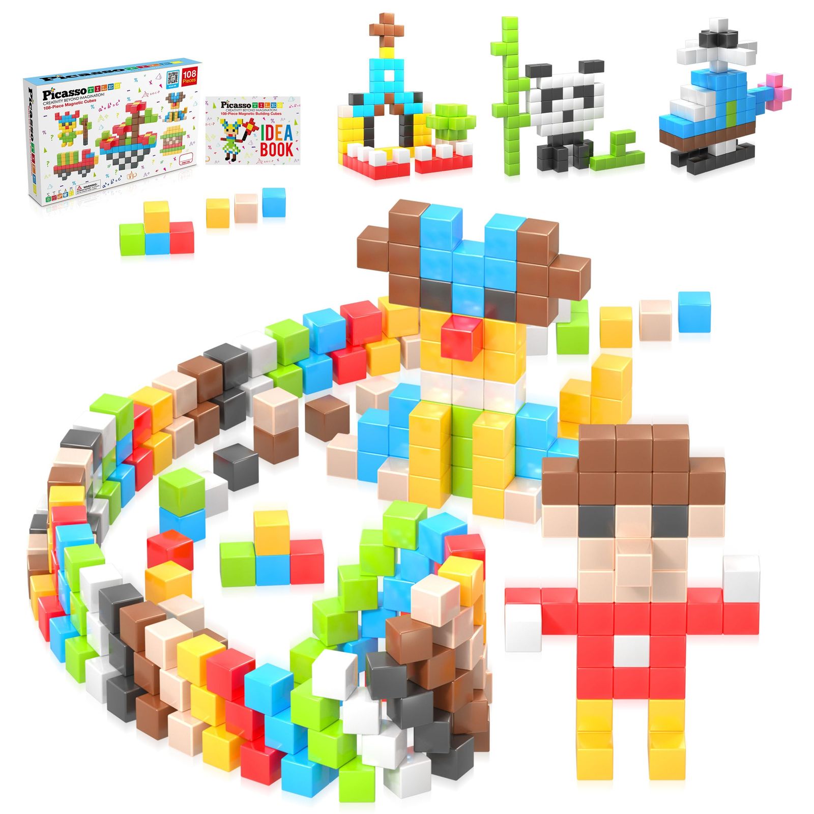 マグネットキューブ ビルディングブロック 108個 1インチ 磁気キューブ おもちゃ 建設ビルディングブロック アイデアブック付き教育感覚玩具 学校u0026幼稚園用 子供 男の子 女の子 幼児 Picass