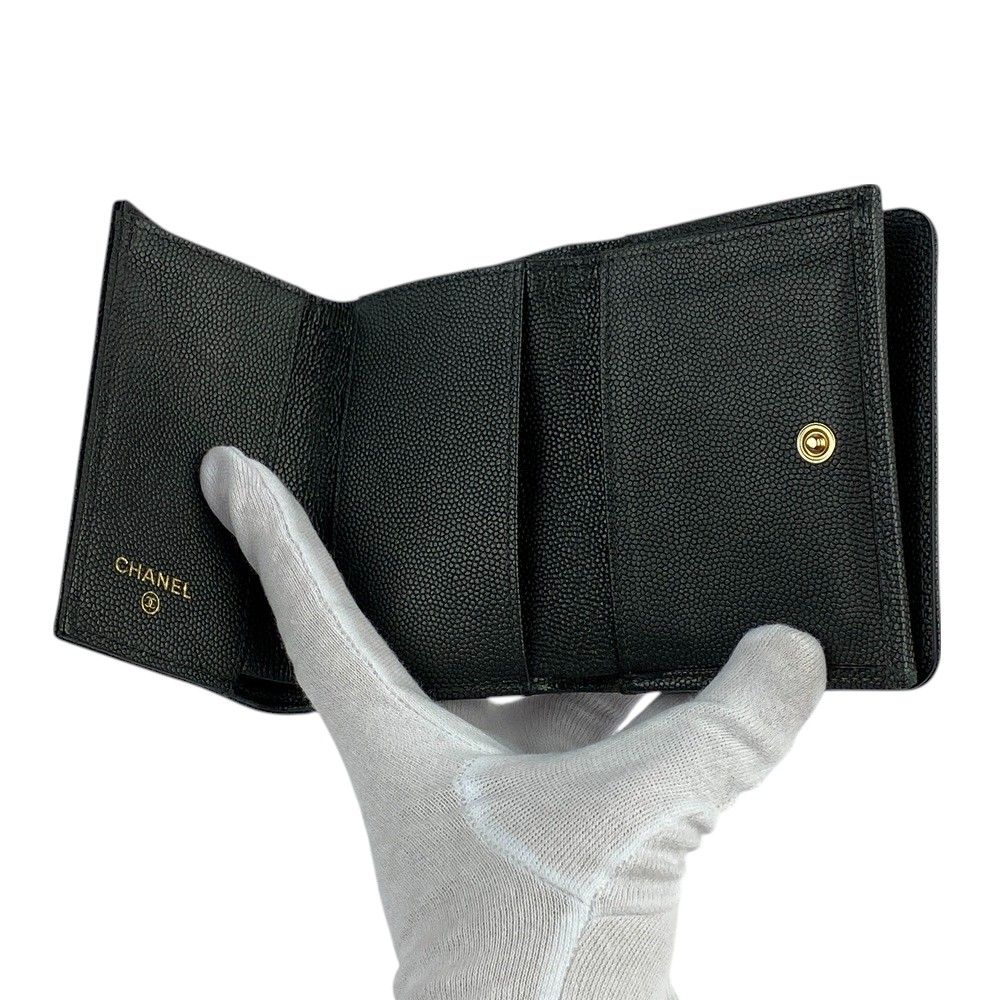 □新同□ シャネル マドモアゼル 三つ折り 財布 コンパクト キャビア  