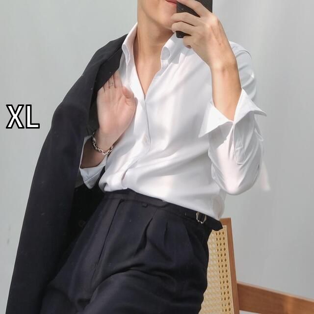 [XL]メンズ ファッション 服 男性用 オシャレ シンプル 大人 かっこいい 大きいサイズ ストリート 紳士服 ワン カラー アイロン 不要 長袖 スリムフィット 無地 シャツ カジュアル 韓国スタイ