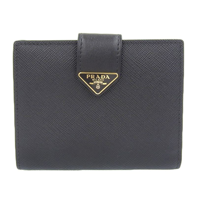 プラダ PRADA 二つ折り財布 コンパクトウォレット サフィアーノ レザー ブラック 1MV204 新入荷 OBB0621
