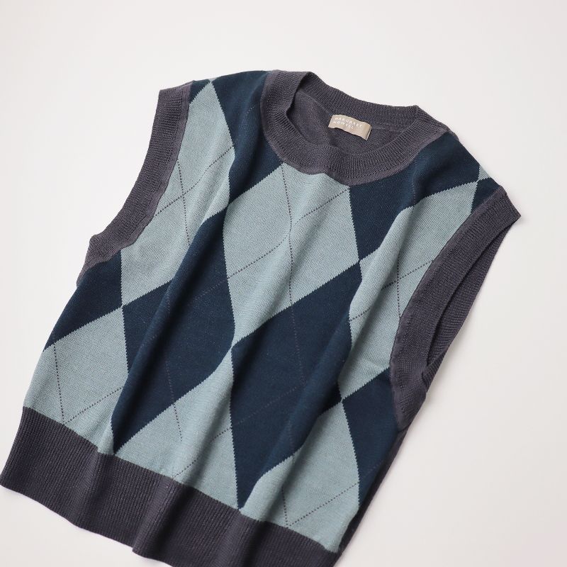 美品◆MARGARET HOWELL ニット リネン混 ベスト アーガイル 2021SS マーガレットハウエル MARGARET HOWELL LINEN WOOL アーガイル