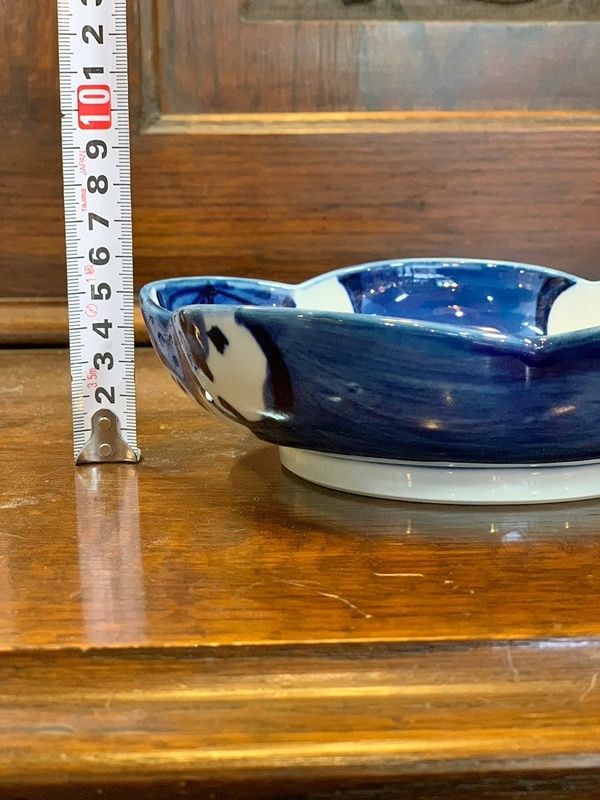 源右衛門窯 有田焼 染付梅地紋 梅型小皿 5客セット 昭和レトロ