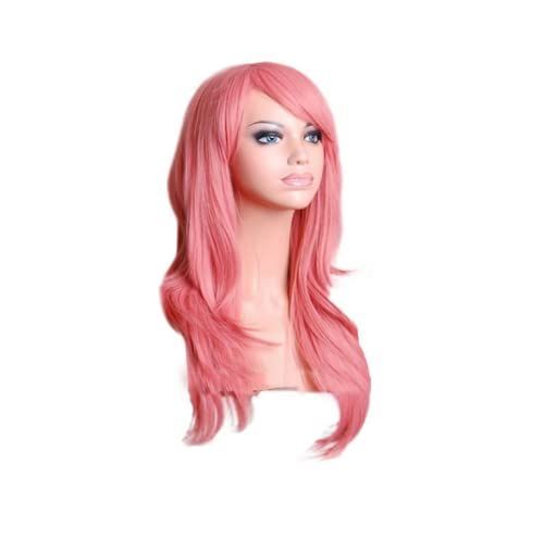 ピンク YOVEKAT 27インチロング巻き毛コスプレコスプレ衣装パーティーヘアウィッグフルヘア波状ウィッグデイリー (ピンク)