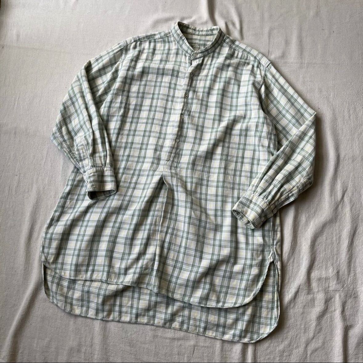 30s Euro vintage グランパ シャツ / コットン ブルー チェック