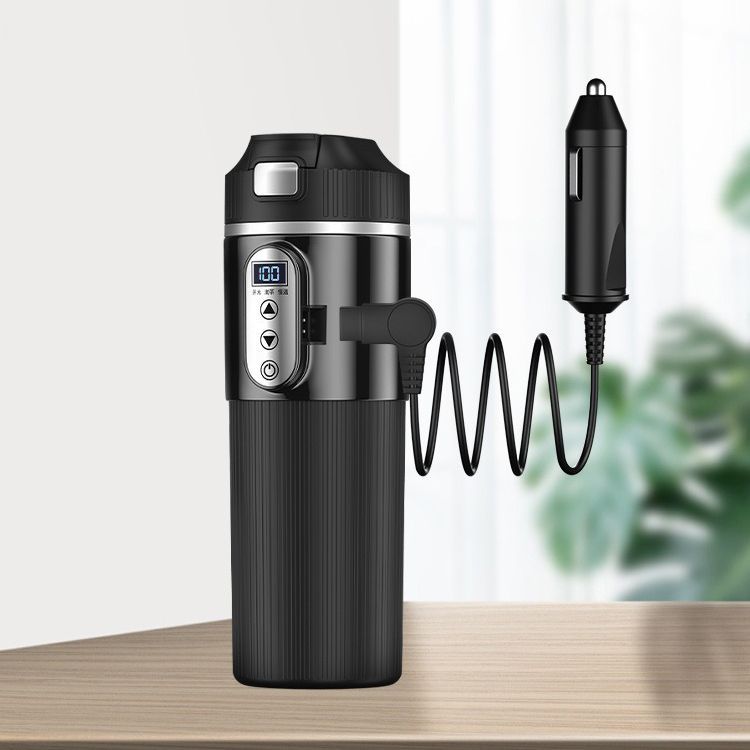 $車載電気ケトル 500ml DC12V小型車 24Vトラック兼用 保温 断熱 車用 湯沸し器 電気ポット 温度表示 304ステンレス鋼 車中泊 hw1195 東祥1