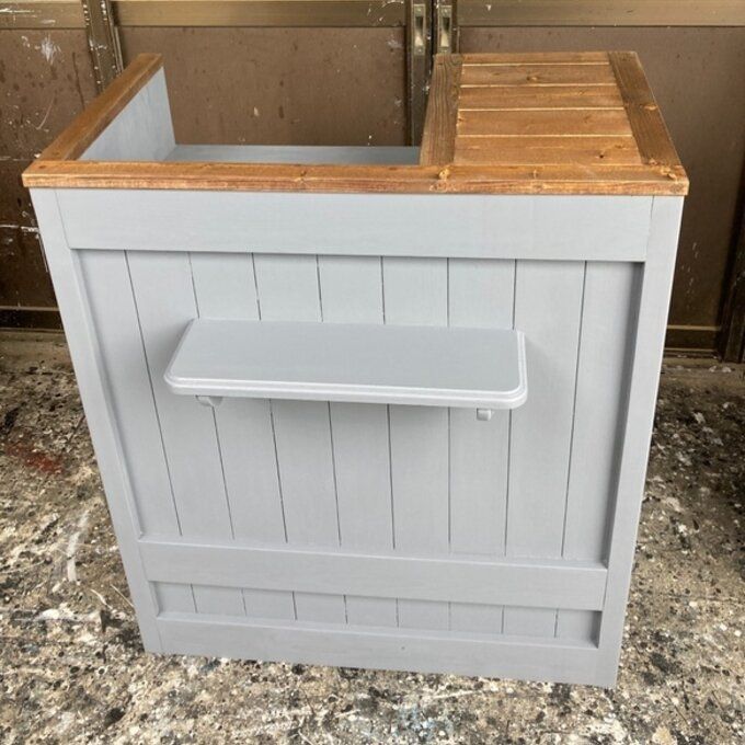 受注制作 シェルフ付き グレー＆ダーク レジ凹みカウンターテーブル 800 店舗 クラシカルデザイン