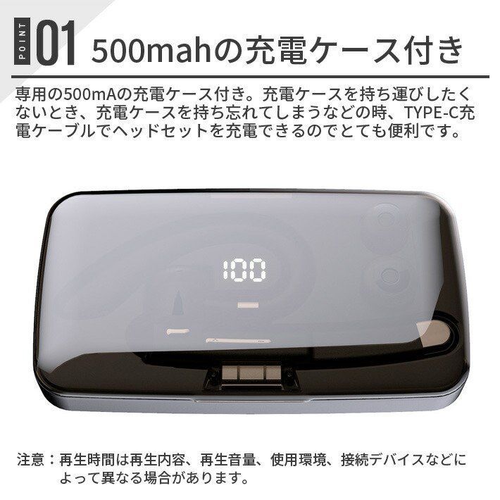 ヘッドセット Bluetooth イヤホン 充電ケース付 左右耳兼用 TypeC 最新版充電ケース付きBluetooth5.1ヘッドセット 片耳