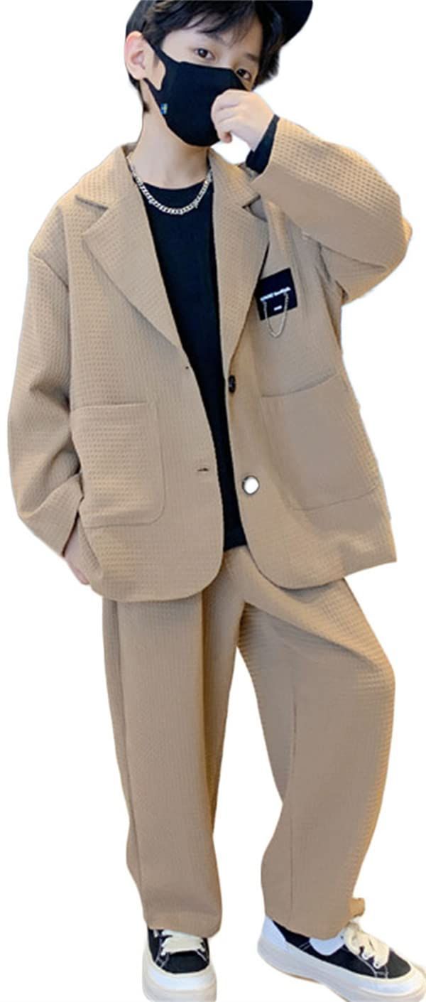 140_カーキ [CREAM] スーツ 男の子 フォーマルスーツ キッズ 2点セット 子供服 ボーイズ 上下 セットアップ 子供スーツ ボーイズスーツ ジャケット ズボン おしゃれ 入園式 卒業式 入学式 お宮参