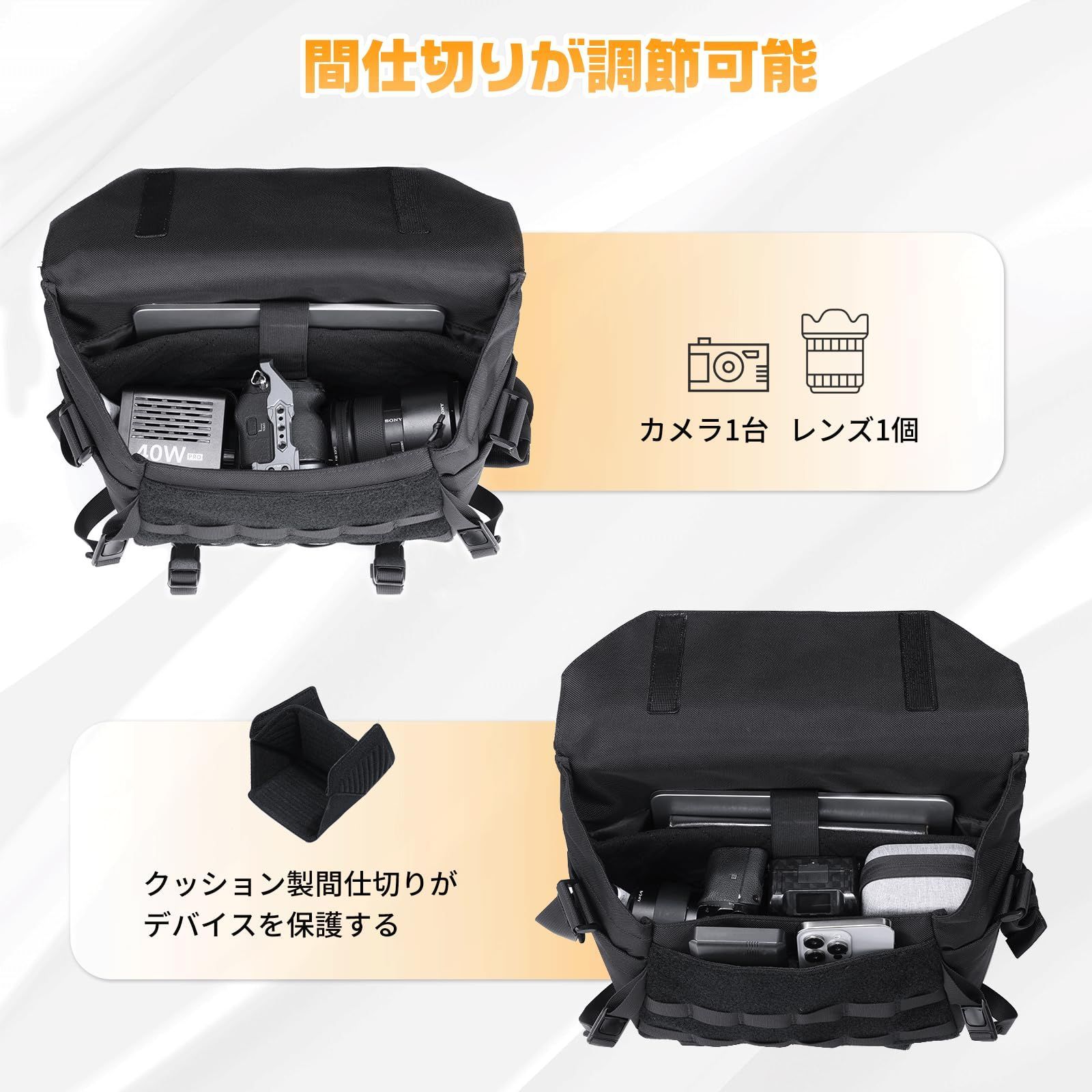 大容量 カメラバッグ 多機能 仕切り付き 一眼レフ
