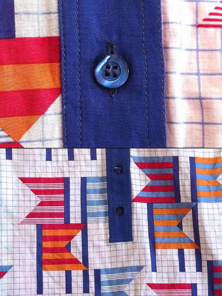 HERMES エルメス  ヴィンテージ　ブロック・グリッドデザイン　コットン×ニット異素材　五分袖シャツ  ・40 218153】HERMES エルメス ヴィンテージ ブロック・グリッド