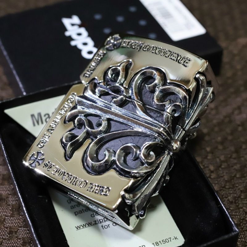 ZIPPO メタルジャケット サイドクロス シルバー ヘビメタ ジッポ ゴツ