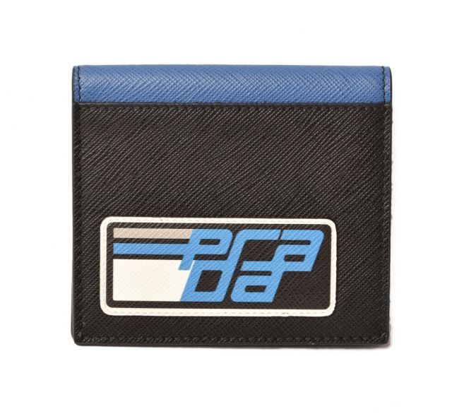 プラダ 財布 メンズ向け  PRADA 折財布/札入れ　2MO004 SAFFIANO PATCH/パッチワーク ブラック/アズーロ 未使用
