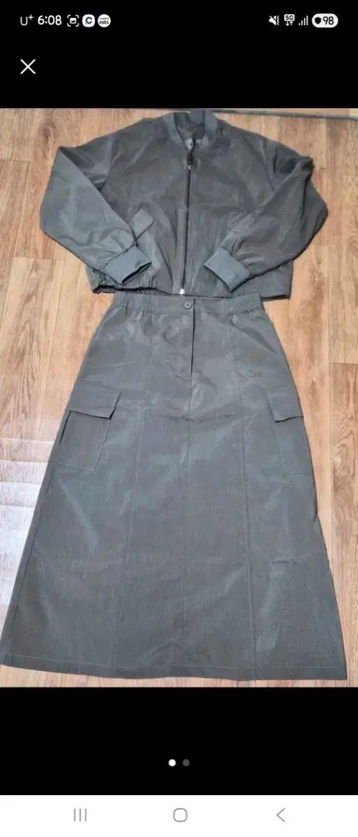 カーキブラウン色 セットアップ ジャケット＋スカート フリーサイズ