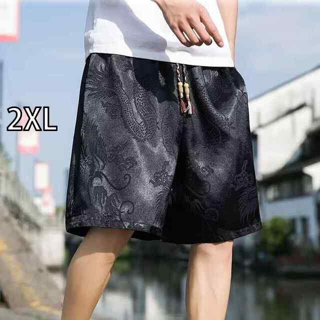 [2XL]メンズ ファッション 服 男性用 オシャレ シンプル 大人 かっこいい 大きいサイズ ストリート 紳士服 唐 ドラゴン 柄 冷感 ショート パンツ 夏 ファッション カジュアル 五分丈 パンツ