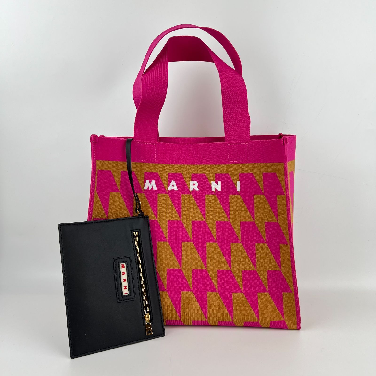 MARNI マルニ 千鳥格子 ハンドバッグ キャンバス ピンク ブラウン  