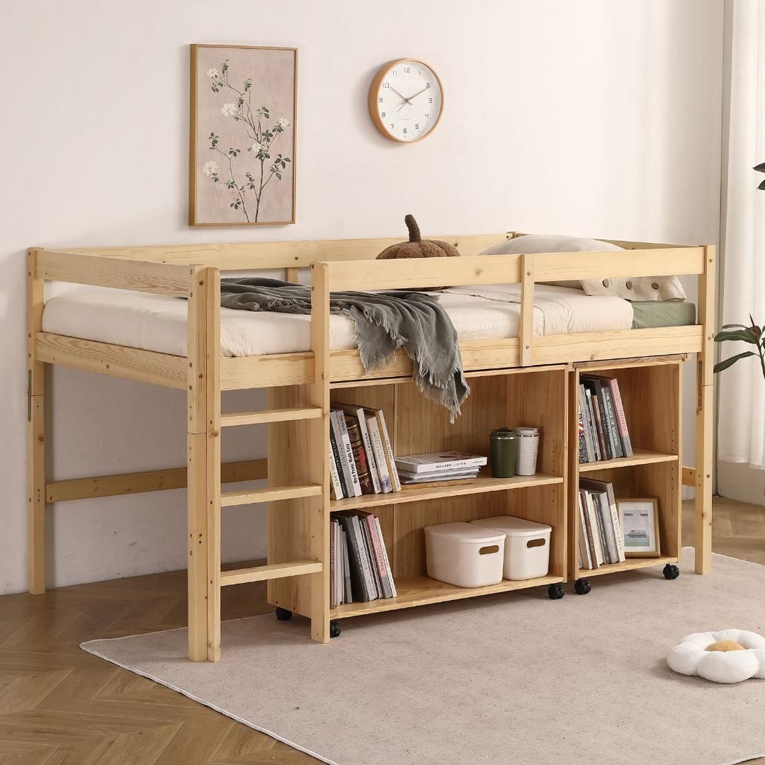 システムベッド ロフトベッド 木製 シングル ロータイプ デスク 本棚机付き yew4