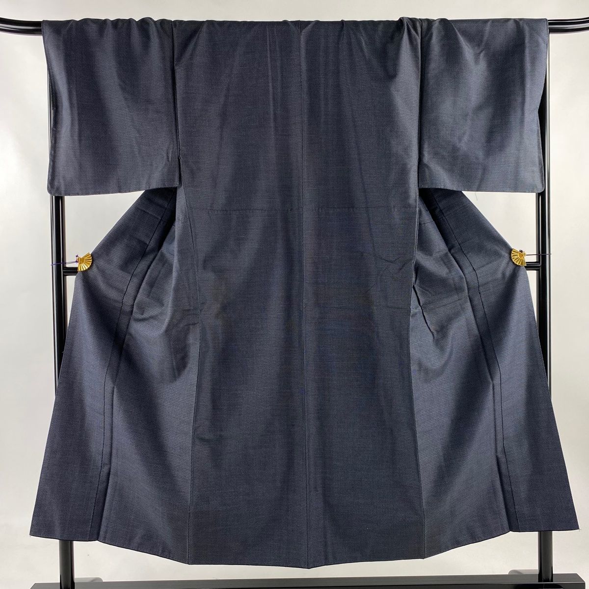 男着物 身丈151cm 裄丈72cm L 袷 アンサンブル 紬 亀甲絣 濃紺 正絹 秀品