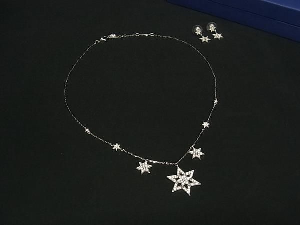 SWAROVSKI スワロフスキー クリスタル ラインストーン スター ネックレス ピアス 2点セット シルバー系 BS0440