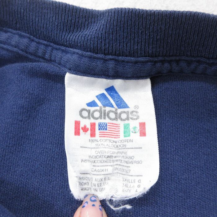 XL/古着 アディダス adidas 長袖 ビンテージ Tシャツ メンズ 90s ビッグロゴ 大きいサイズ コットン クルーネック 紺 ネイビー spe 24jul27