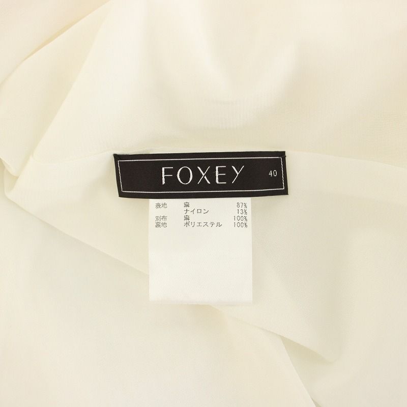 フォクシーFOXEYワンピース麻リネン白ホワイト40ルネセルフォードアナイ フォクシーFOXEYワンピース麻リネン白ホワイト40ルネセル