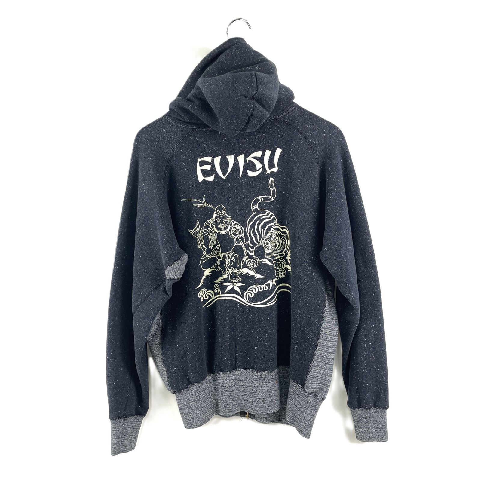 エビス EVISU フード パーカー ダークグレー 戌魂 古着 EVISU エヴィス ジップアップパーカー フーディ スウェット