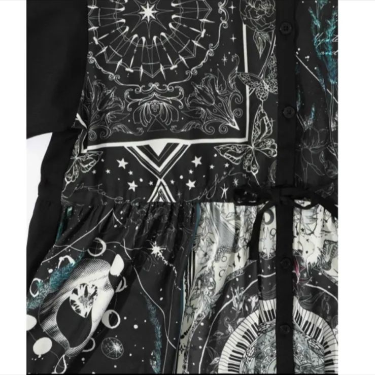【美品】イズスカラー 天体柄パッチワーク風シャツワンピース 551209：天体柄パッチワーク風シャツワンピースの通販-ScoLar