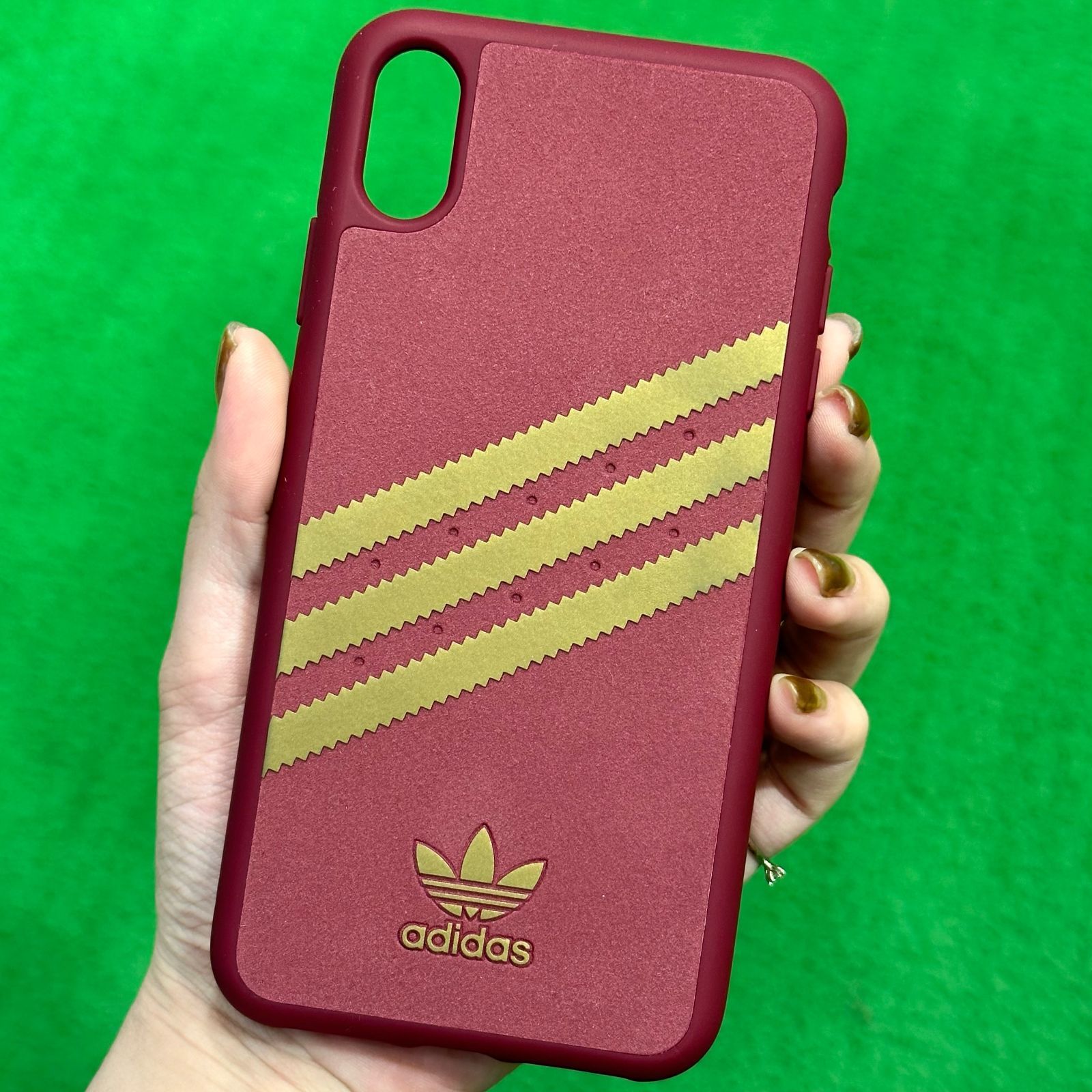 iPhoneXSMax iPhoneケース スマホケース adidas ライン バーガンディー