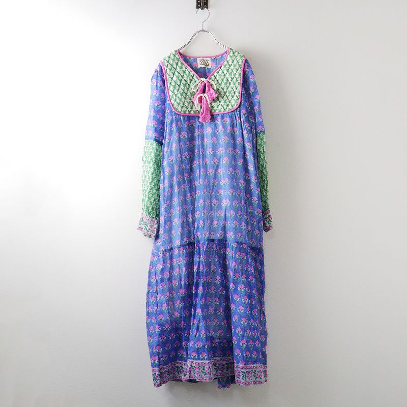 エスゼットブロックプリント SZ Blockprints x ロンハーマン SILK JODHPUR DRESS S|ブルー系 ドレス 別注 フ 2400014349474