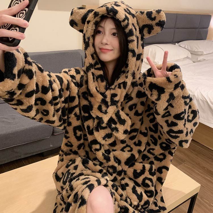 もこもこ パジャマ ルームウェア 部屋着 パジャマ 耳 ヒョウ
