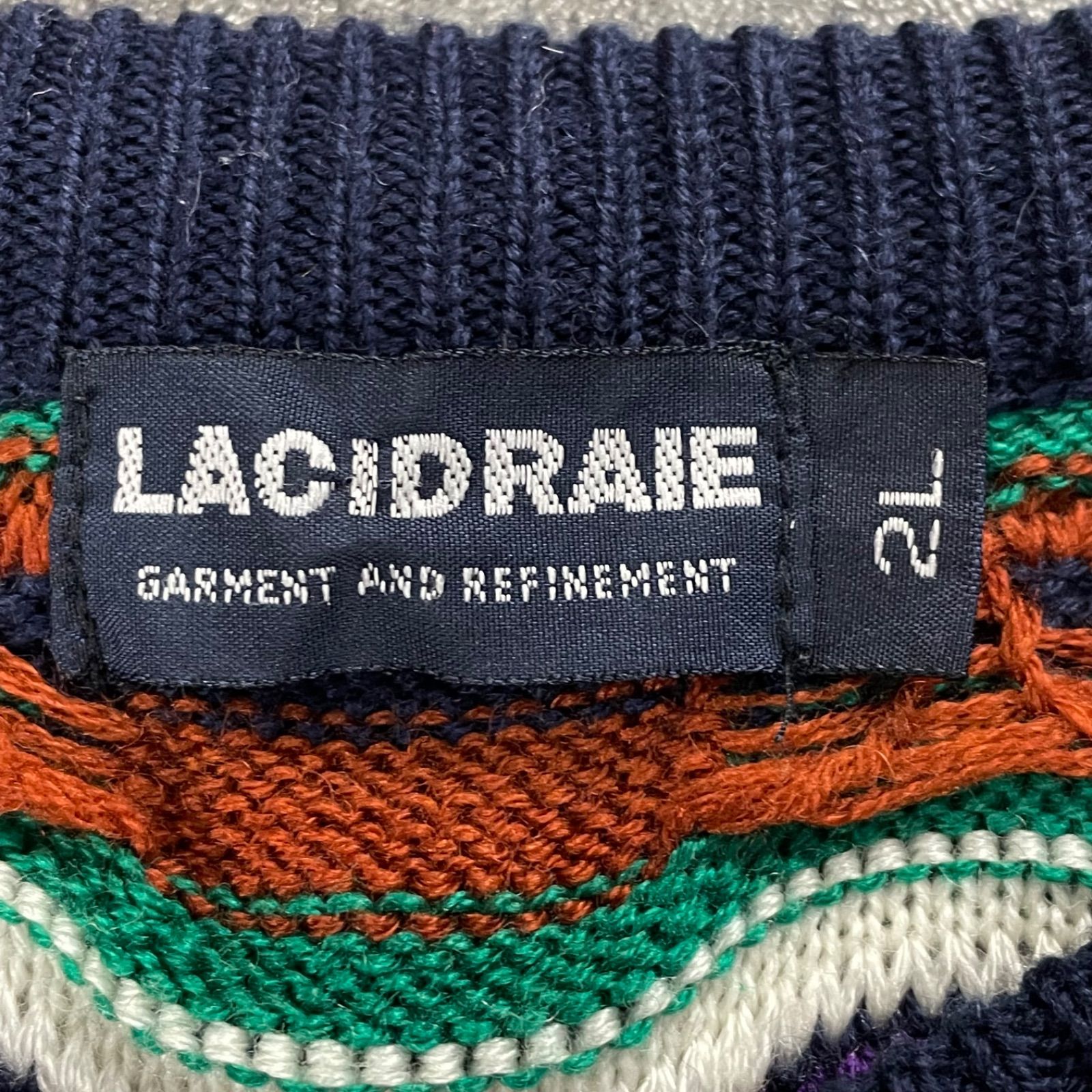 90s Vintage LACIDRAIE Crazy Pattern 3D Design Sweater Multicolore 