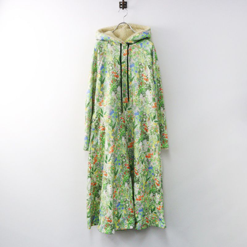 ♥ ユキエモン yukiemon フランシュリッペ ボタニカルスウェットワンピース M|グリーン うすめ ボア フード ドレス 2400014466553