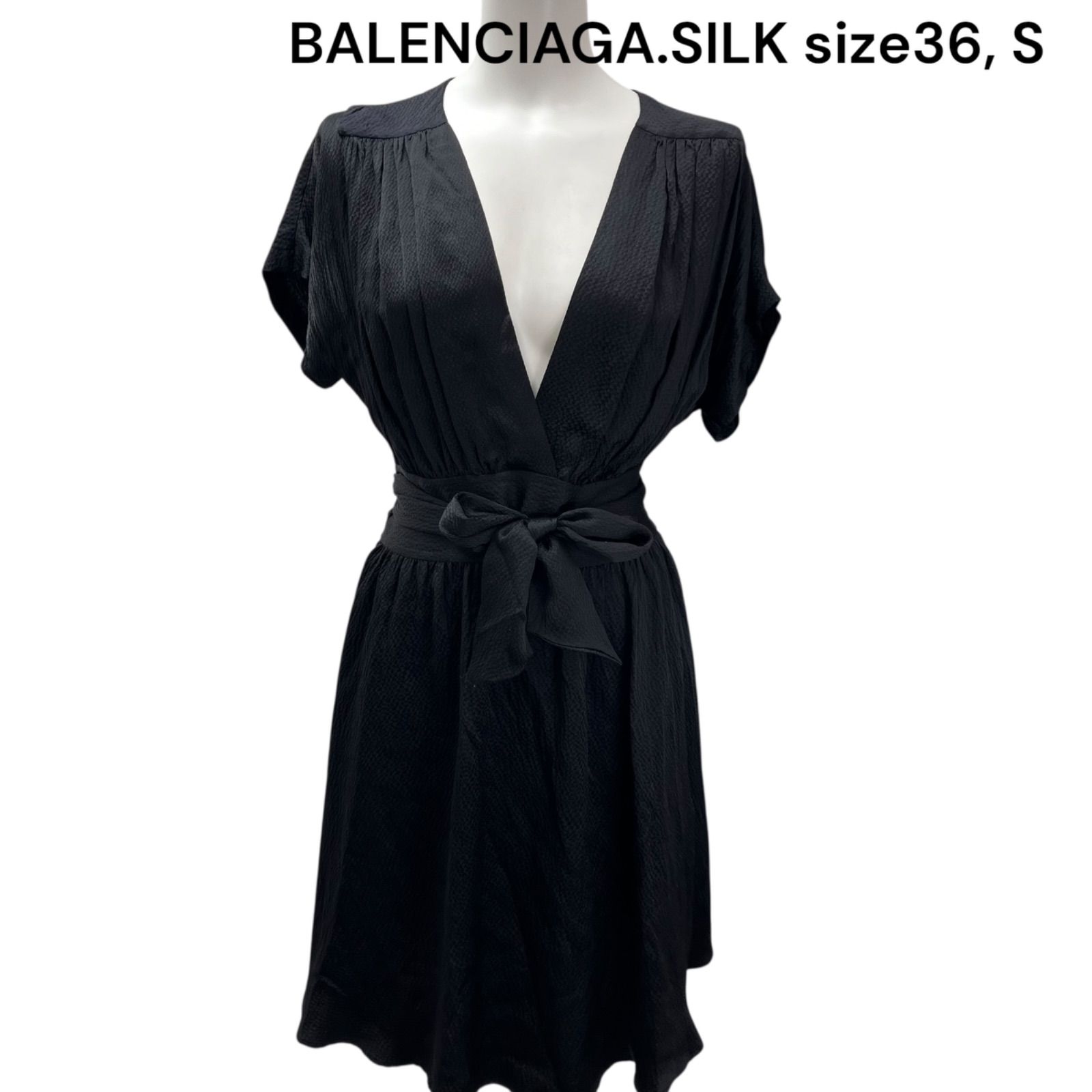 美品 バレンシアガ BALENCIAGA.SILK シルク ブラック ワンピース 36 