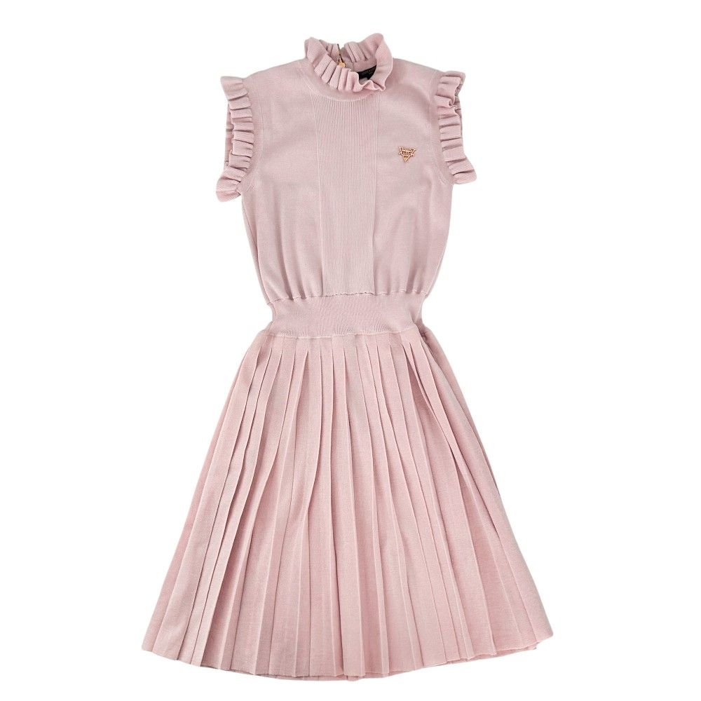 ルイヴィトン ワンピース レディース ノースリーブニットワンピース アパレル ドレスワンピース プリーツ フリル 服 LOUIS VUITTON XS ピンク ゴールド金具 ウール ポリエステル ナイロン ポリウレタン 夏 品