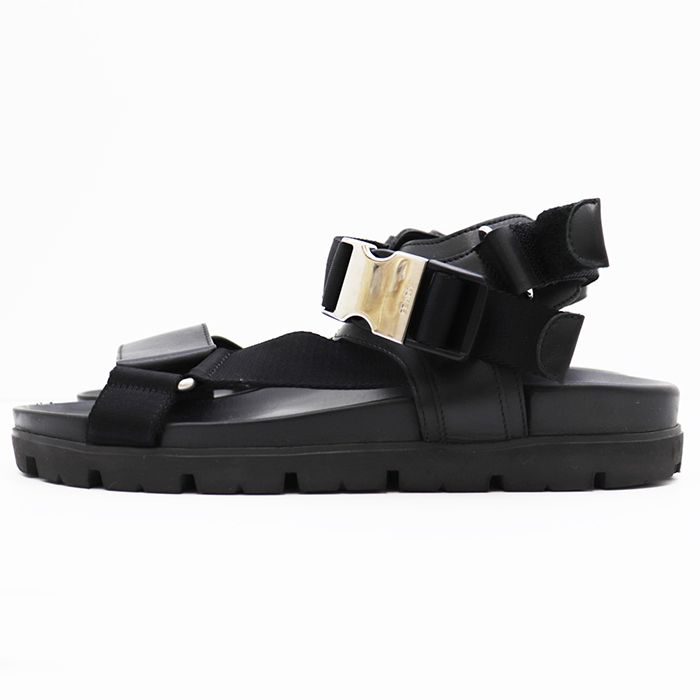 PRADA スポーティーレザー×ナイロンテープサンダルブラック