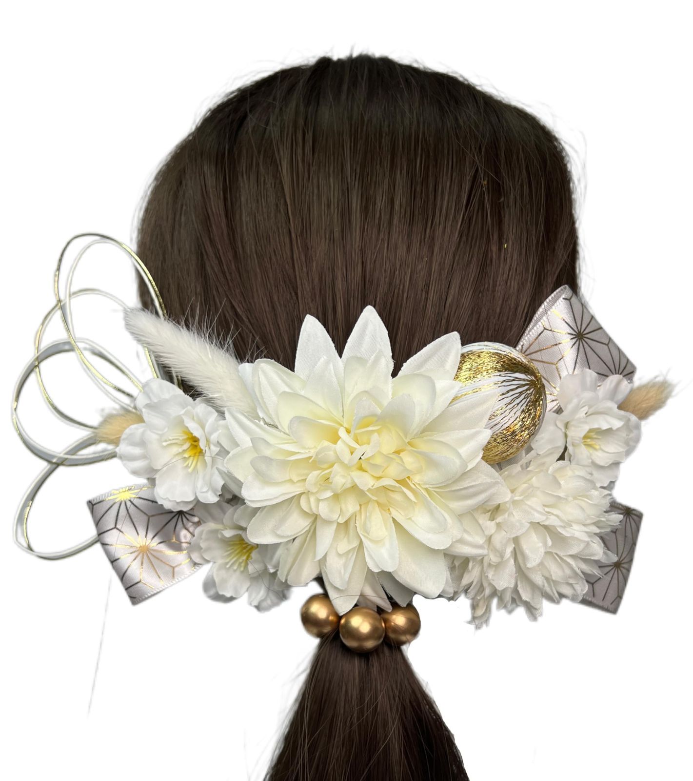 数量限定，限定セール ヘアアクセサリー[TPFariryTale] シルバー ゴールド ロープ 花嫁 ブライダル 人気 結婚式 成人式 卒業式 振袖 浴衣 着物 袴 和装 金箔 水引 和玉 リボン アカザ 白 白無垢 ダリア 髪飾り 和装小物