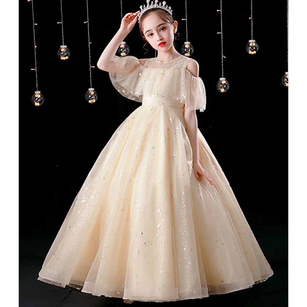 シャンパン  120cm  ドレス ジュニア ピアノ発表会 ジュニア ドレス ピアノ発表会 キッズ ピアノ 発表会 舞台 演奏会 結婚式 女の子 コンクール 小学生 ロングドレス ワンピース レース キッズ