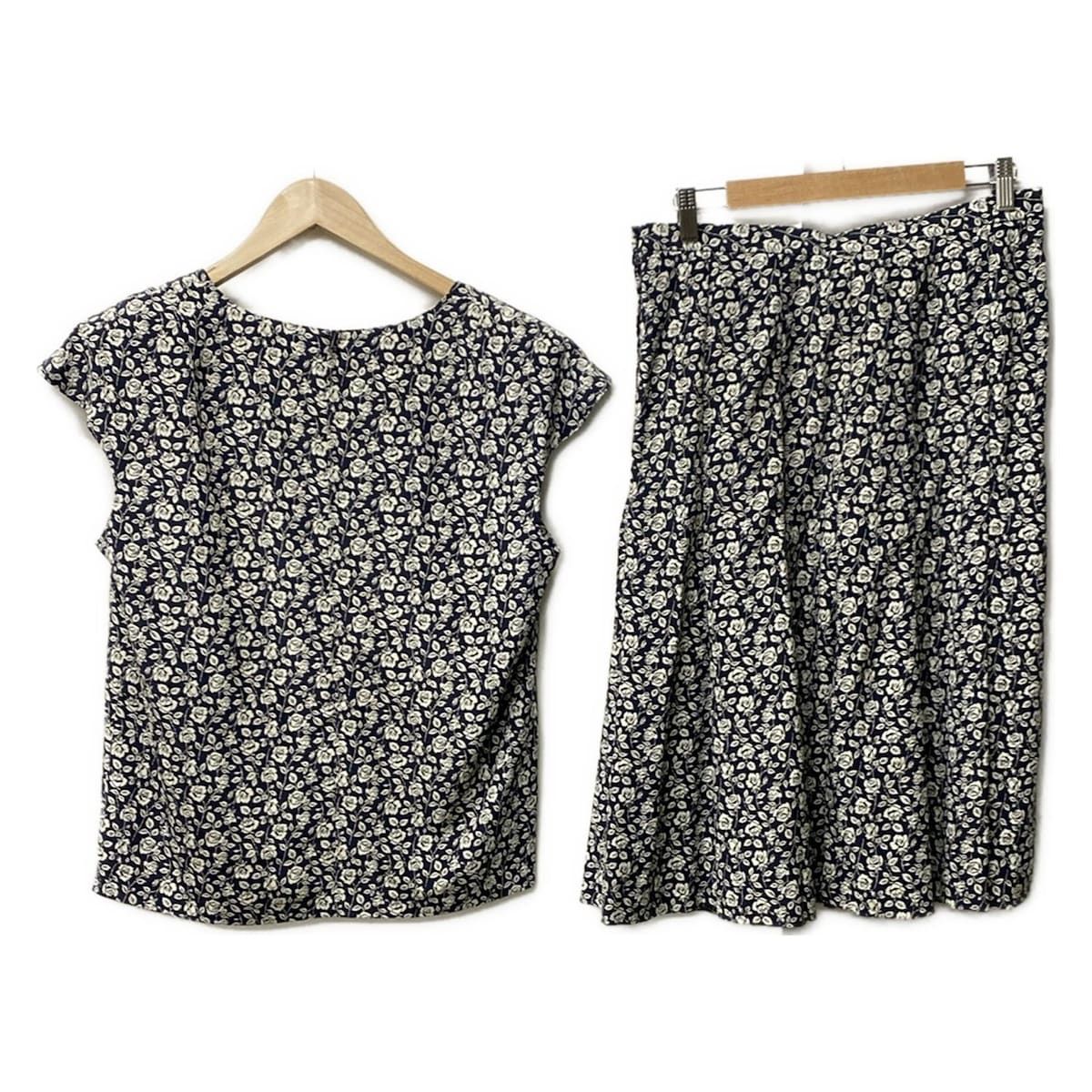 Leilian レリアン スカートセットアップ レディース - 黒×アイボリー 花柄|肩パッド