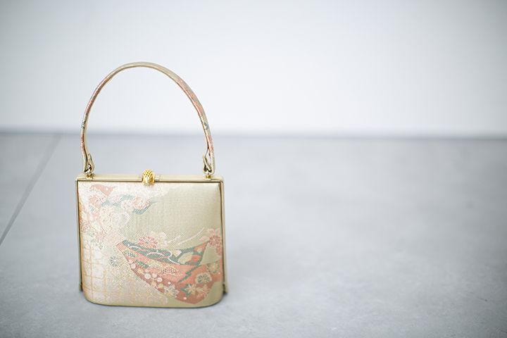 値下済 【極美品】佐賀錦 和装バッグ 着物バッグ バッグ単品 エンジ/金 佐賀錦 七宝桜 中国製 | 大人和装,婦人