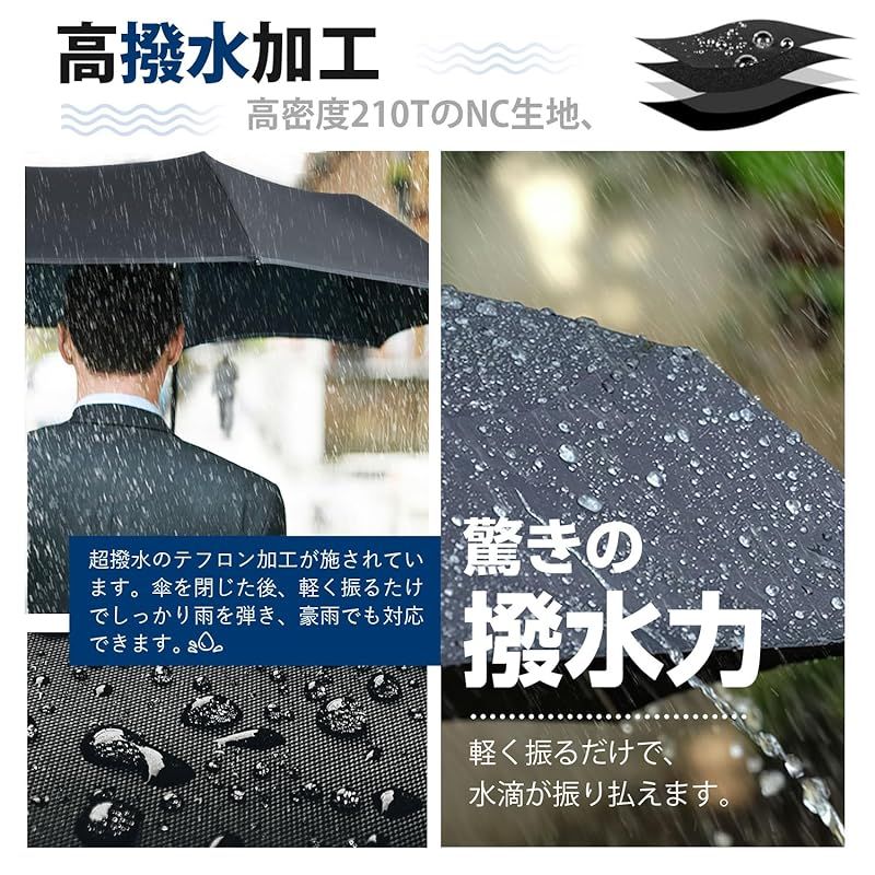 MOTIFUN ブラック 折りたたみ傘 ワンタッチ 自動開閉 大きいサイズ 