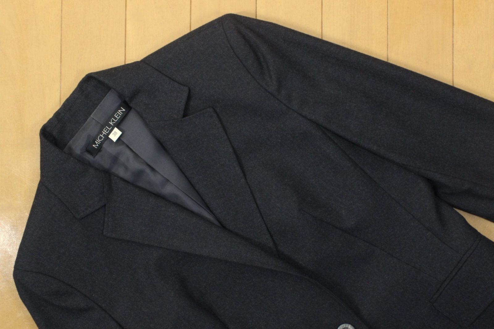 05 ミッシェルクラン スカートスーツ 38 M ダークグレー 巻きスカート MICHEL KLEIN 秋冬