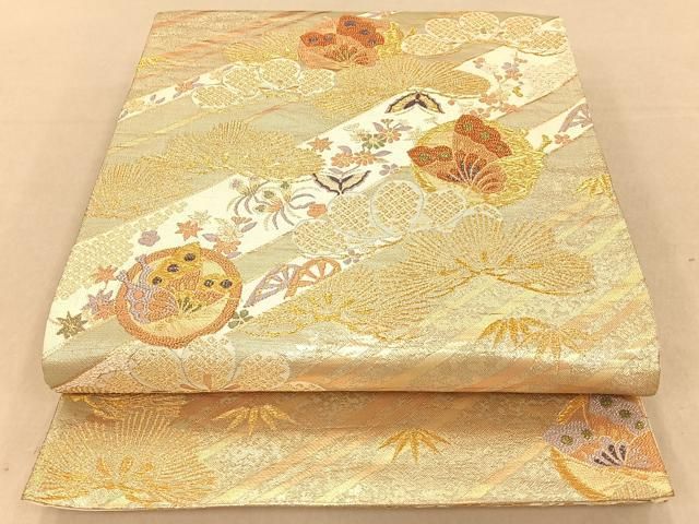平和屋着物□六通柄袋帯 唐織 天井吉祥鳳凰花文 金糸 正絹