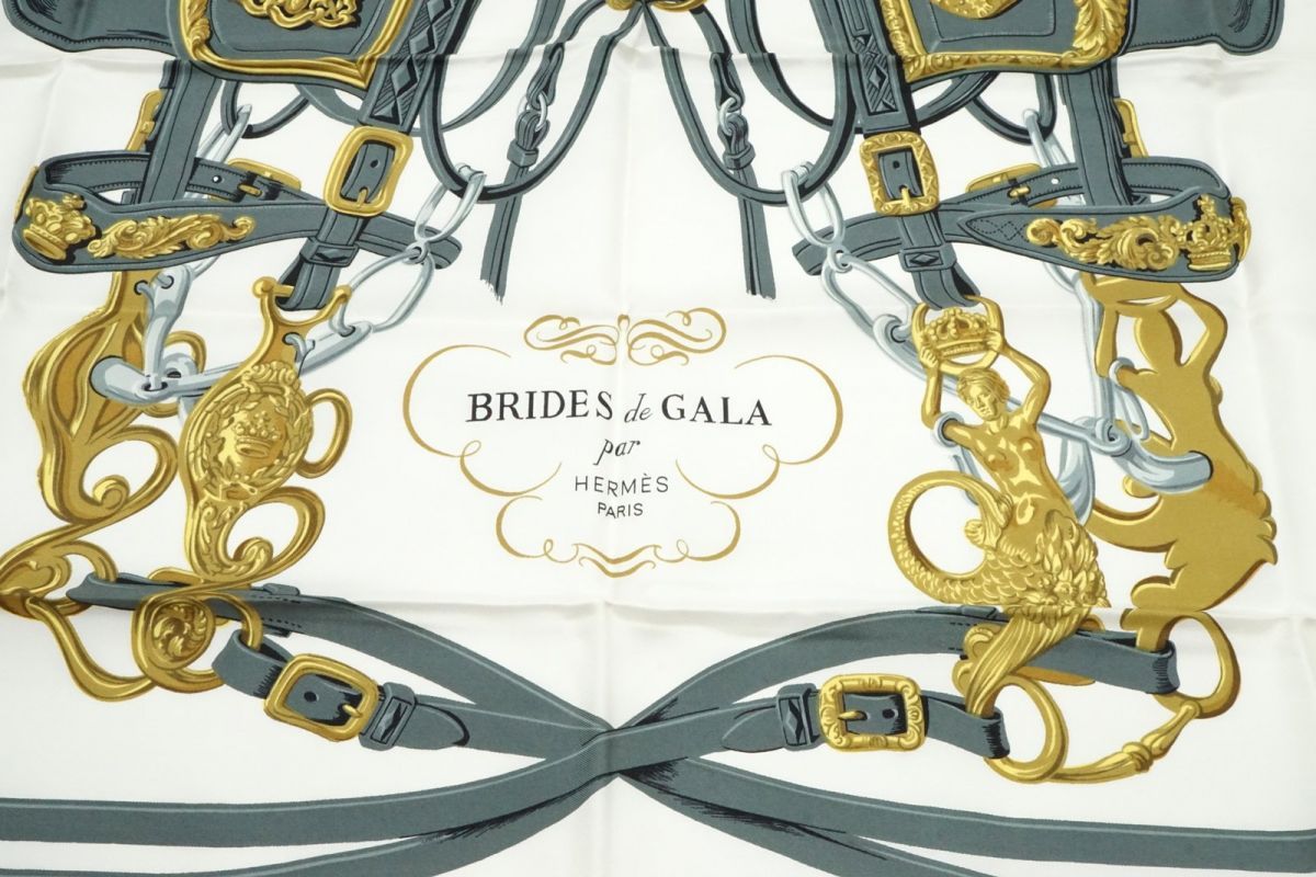 エルメス カレ90 大判 スカーフ シルク100% BRIDES de GALA 式典用馬勒