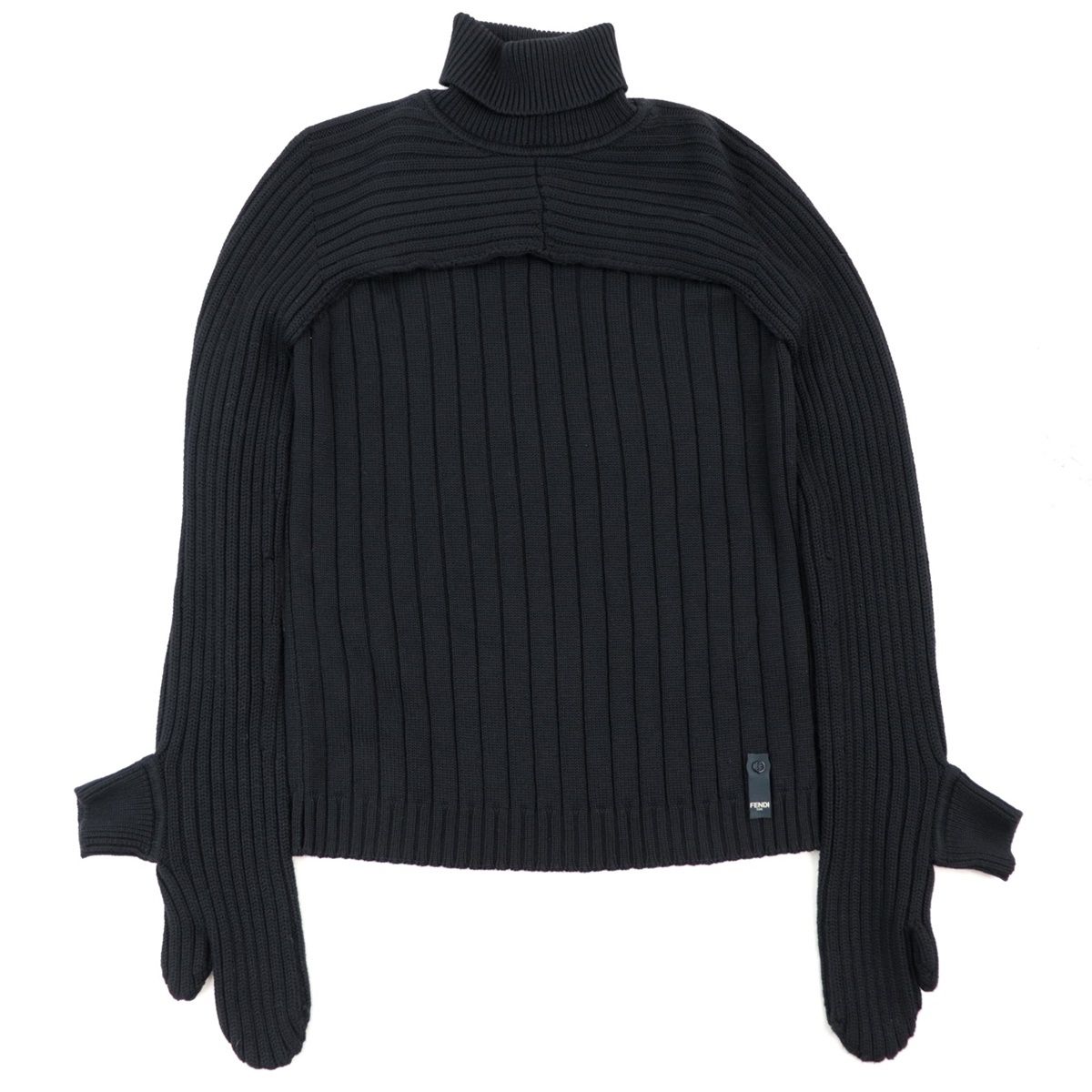 FENDI ブラックリブニットセーター　黒　48 美品 フェンディ リブニット ハイネック セーター メンズ 黒 48