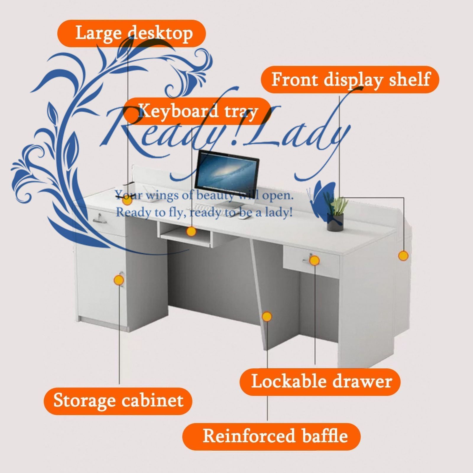 小売店チェックアウトカウンター オープンシェルフ付きフロントカウンターデスク