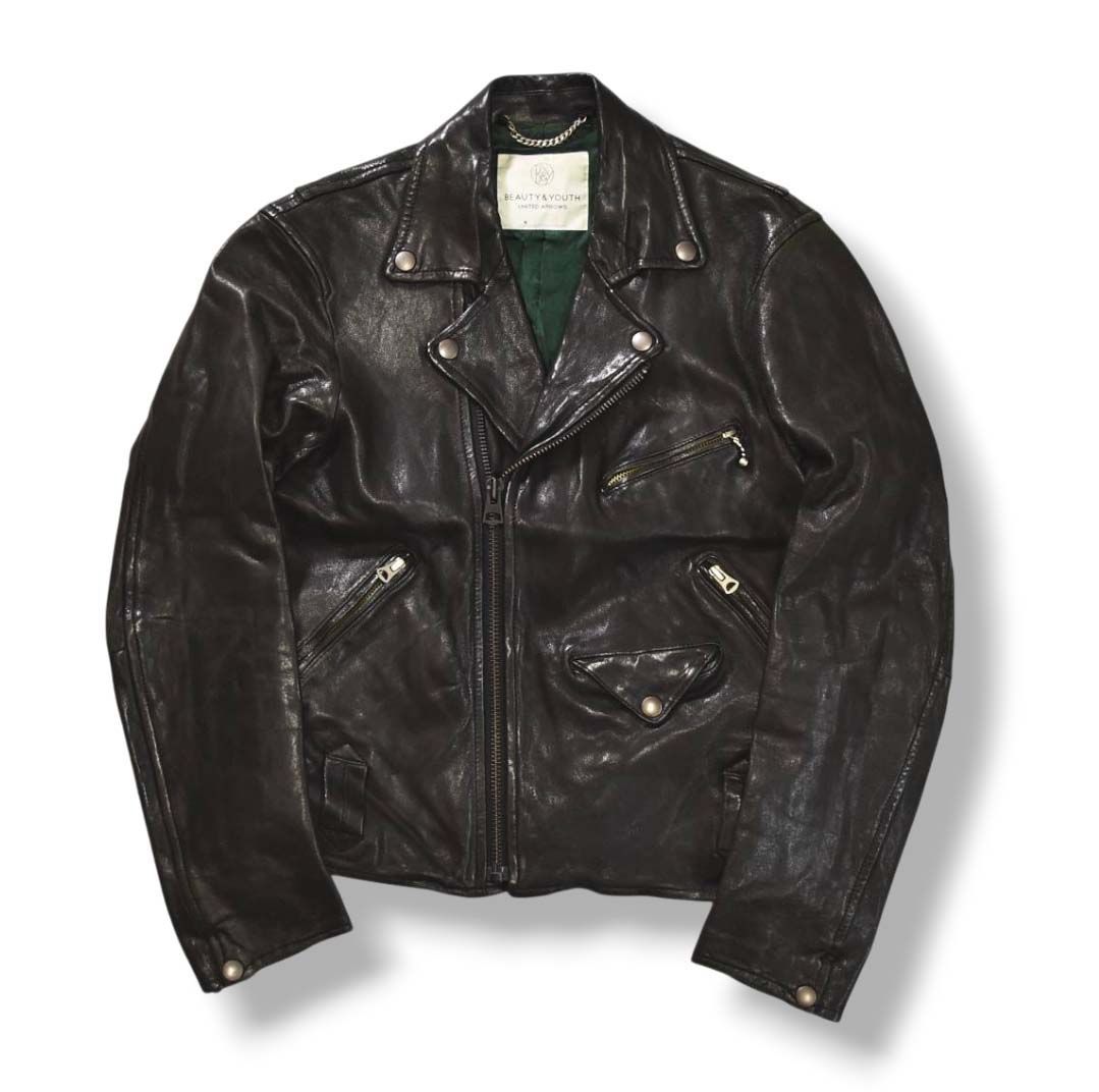 ユナイテッドアローズ　本革　ラムレザー　ノーカラーライダースジャケット　38 ユナイテッドアローズ 本革 ラムレザー ノーカラーライダース