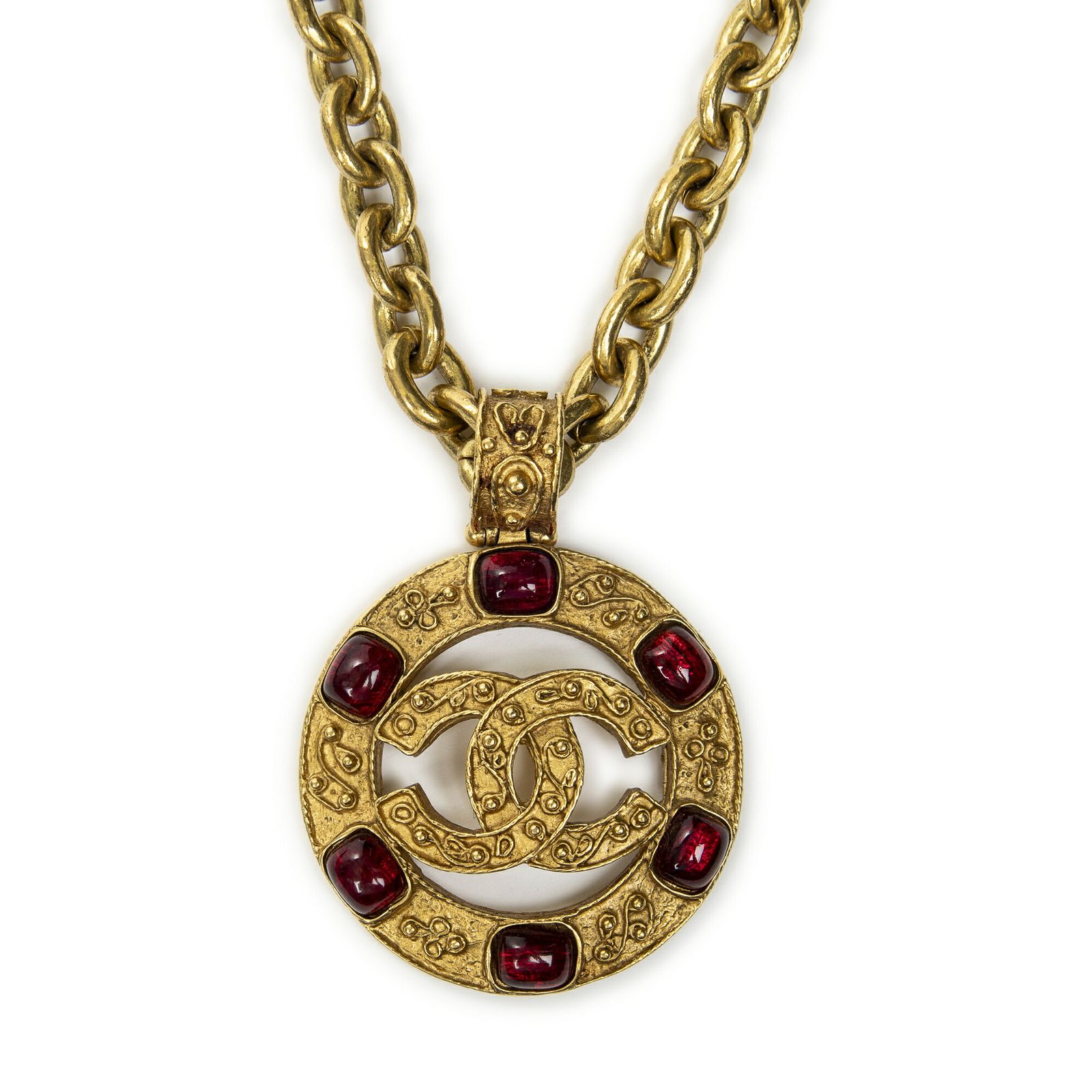 CHANEL シャネルCC グリポワ メダリオン ペンダント ネックレス金 赤金メッキA