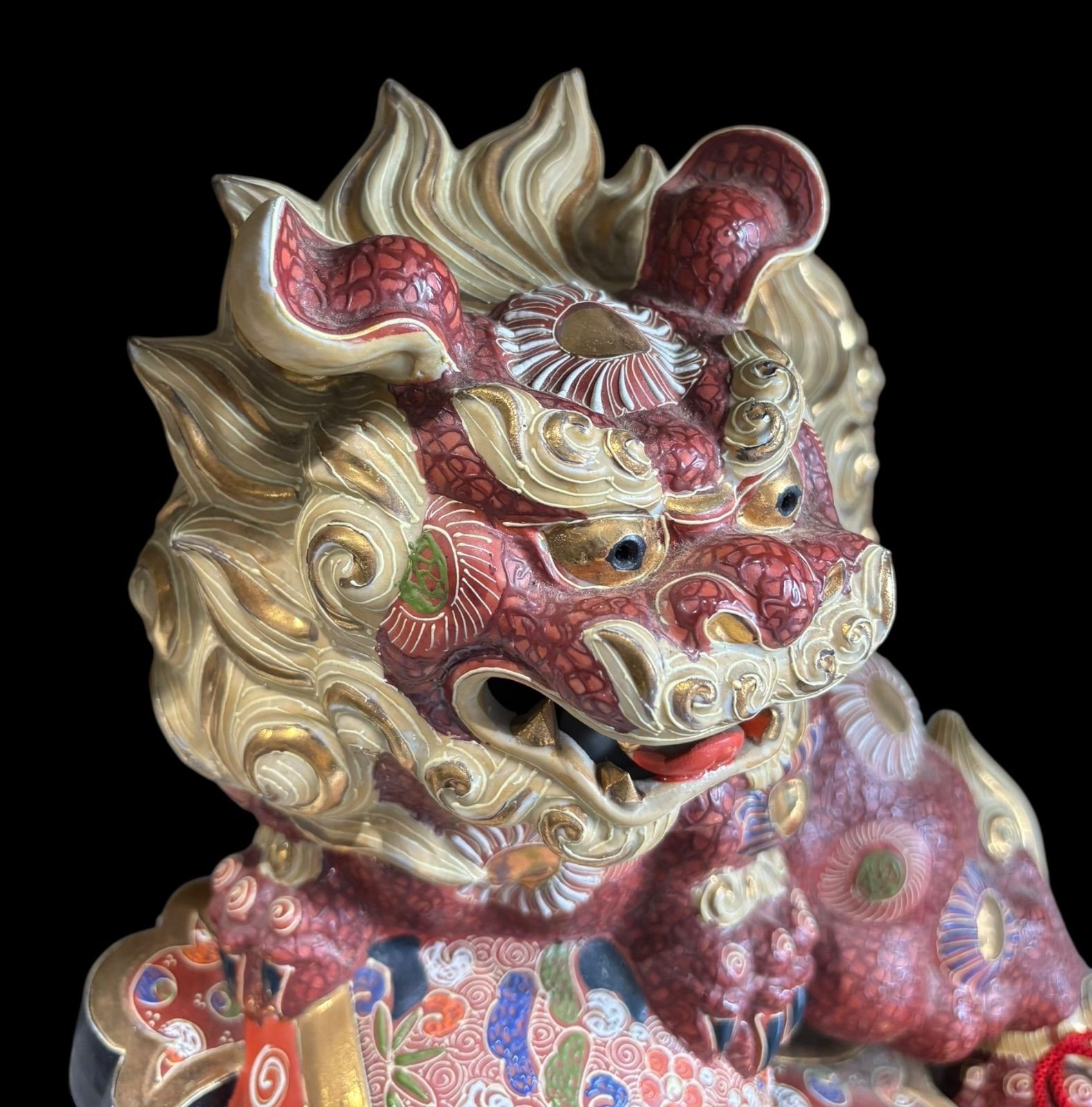 九谷焼 赤獅子 打ち出の小槌 置物 玉乗り獅子 獅子 縁起物 オブジェ